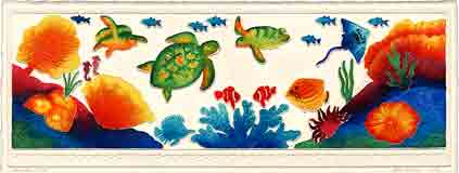 atlantic sea turtles sea life embossed art and sea life gifts, sea life paintings and sea life prints, by artists Jane Billman and Gregg Billman