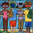 colorful swimmers multicultural art and multicultural gifts, multicultural paintings and multicultural prints, by artists Jane Billman and Gregg Billman