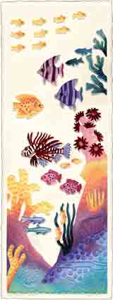 coral surprise sea life embossed art and sea life gifts, sea life paintings and sea life prints, by artists Jane Billman and Gregg Billman