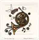 french horn, music art and musical instruments art, music gifts and musical instruments gifts, music prints and musical instruments prints, music paintings and musical instruments paintings by artists Jane Billman and Gregg Billman