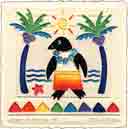 penquin in paradise embossed beach and seashore art and beach and seashore gifts, beach and seashore paintings and beach and seashore prints by artists Jane Billman and Gregg Billman