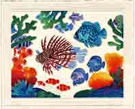 rainbow reef sea life embossed art and sea life gifts, sea life paintings and sea life prints, by artists Jane Billman and Gregg Billman