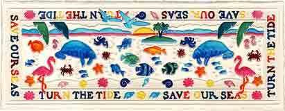 turn the tide save our seas sea life embossed art and sea life gifts, sea life paintings and sea life prints, by artists Jane Billman and Gregg Billman